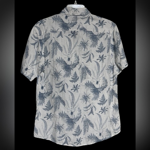 American Rag Cie Linen Blend Polo Tossed Ferns Men Size S Tropical Blue/White - Picture 2 of 5